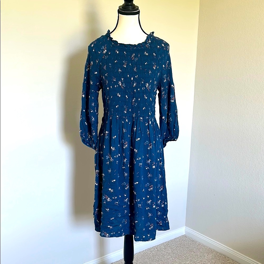 NWT Smocked Navy Floral Midi Dress